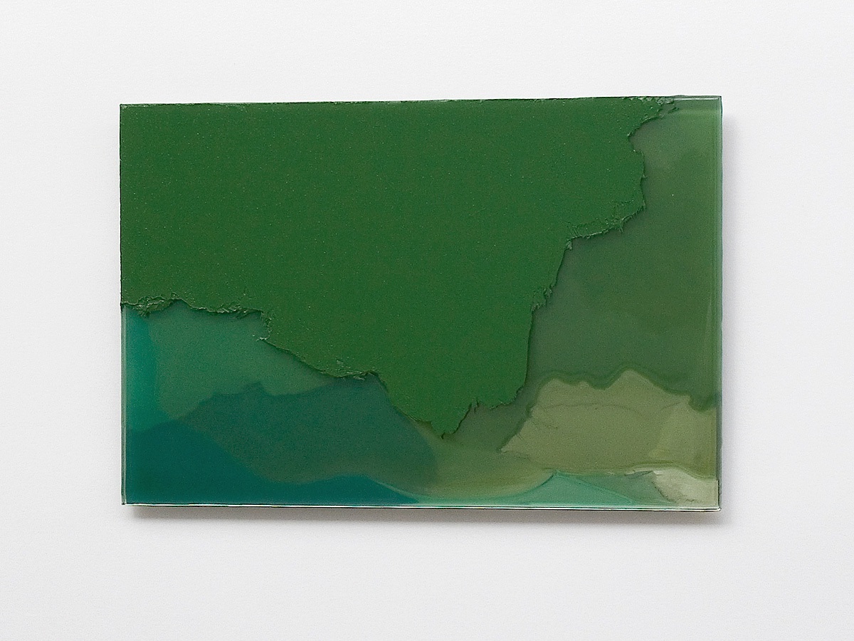 Raymund Kaiser, GRÜ-GSP4 (271018) 2018; Öl, Lack, Glasspiegel, 20 x 30 cm