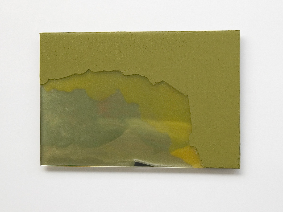 Raymund Kaiser, GEGRÜ-GSP1, 2019; Öl, Lack, Glasspiegel, 20 x 30 cm