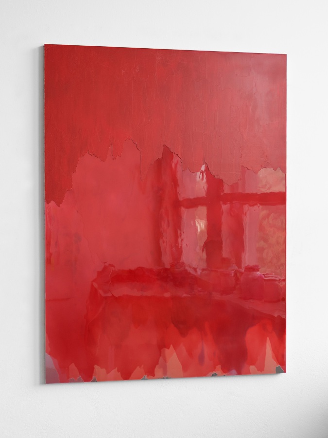 Raymund Kaiser, RO-ASF3 (240725), 2025; Ölfarbe, Lack, Spiegelfolie, Aluminium, 115 x 87 cm